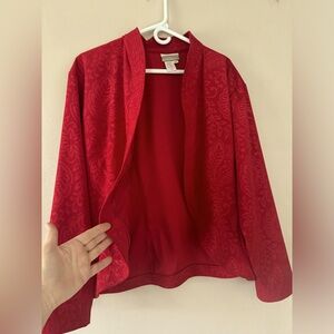 Coldwater Creek Blazer Sz XL Red Flowers Paisley Open Front COLORFUL  Casual